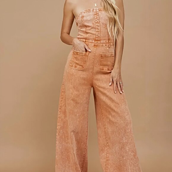 BOHO MINERAL WASH WIDELEG PLAYSUIT - Picture 1 of 4